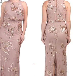 Adrianna Papell Rose Gold Sequin Dress Gown